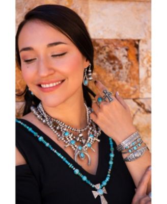 American West Sterling Silver Women's Cuff Bracelet Sleeping Beauty Turquoise Gemstone Flower Concha Design Size Small - Large