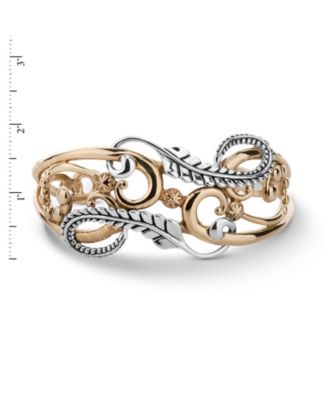 Sterling Silver and Brass Women's Cuff Bracelet Floral Leaf Design Size Small - Large