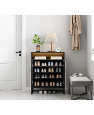 Streamdale Modern Motion Sensor Night Light Shoe Cabinet with Adjustable Shelves