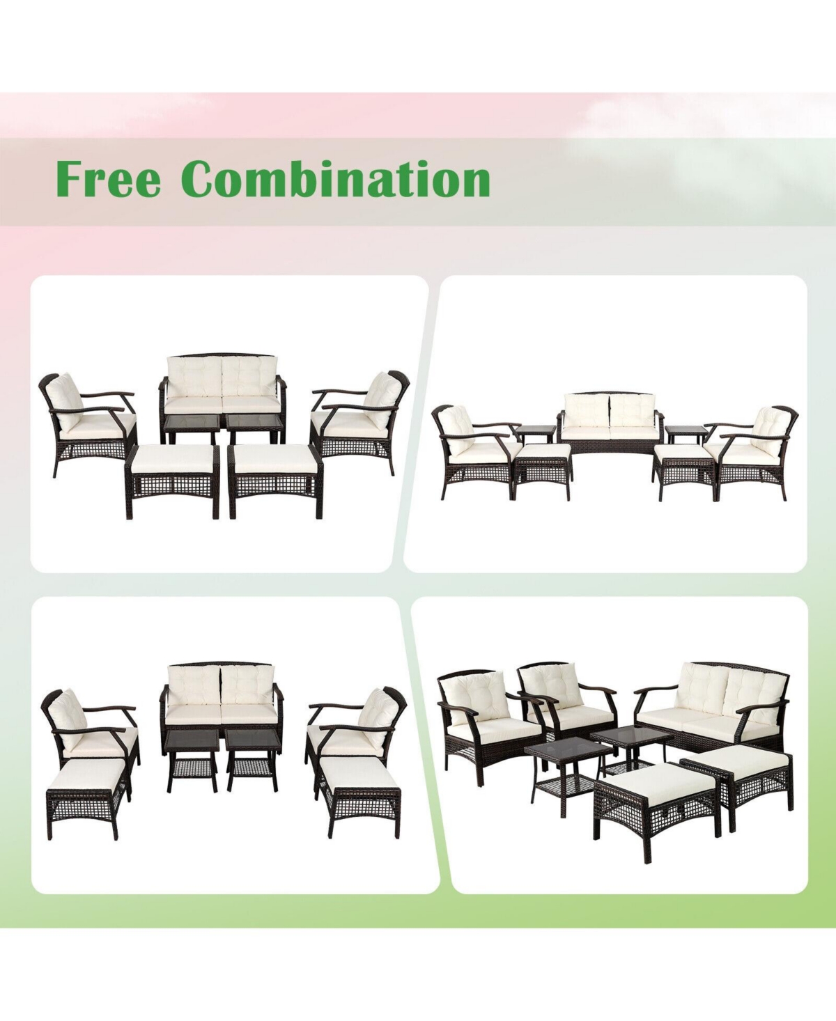 7 Pieces Outdoor Patio Furniture Set with Waterproof Cover
