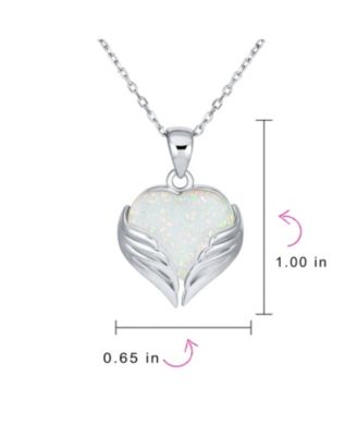 Love Created Framed White Synthetic Opal Heart Shaped Angel Wing Necklace Pendant Sterling Silver
