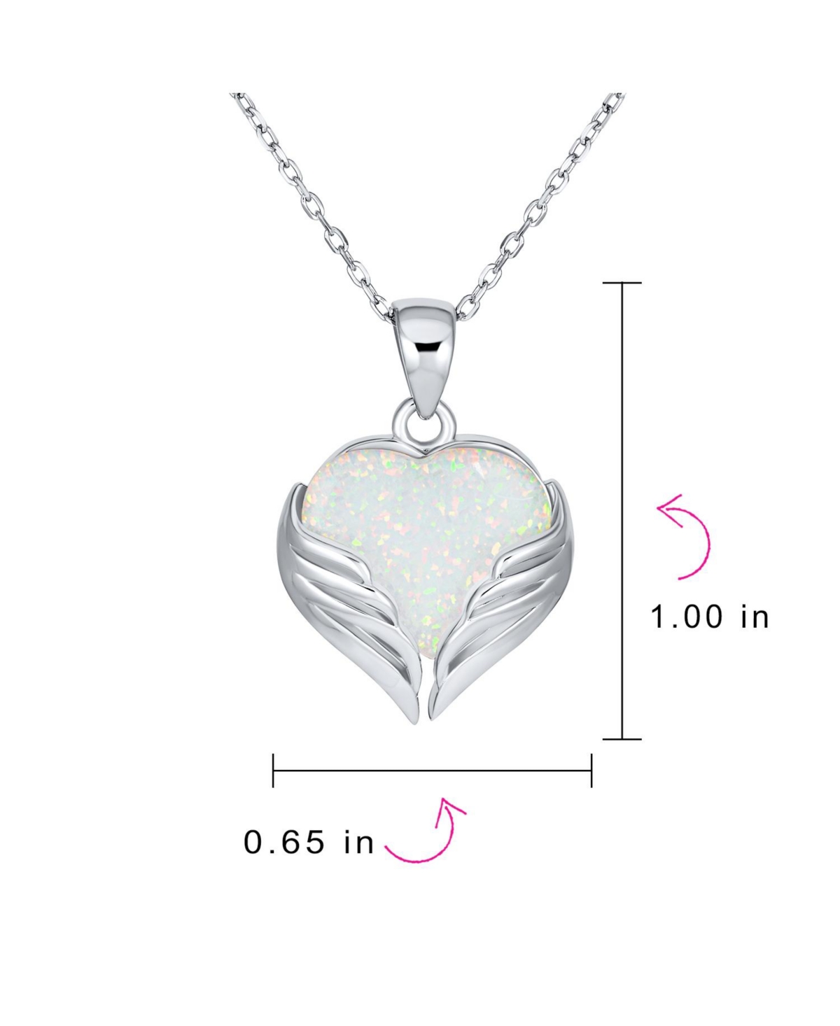 Bling Jewelry Love Created FramedSynthetic Opal Heart Shaped Angel Wing Necklace Pendant For Women Sterling Silver - White