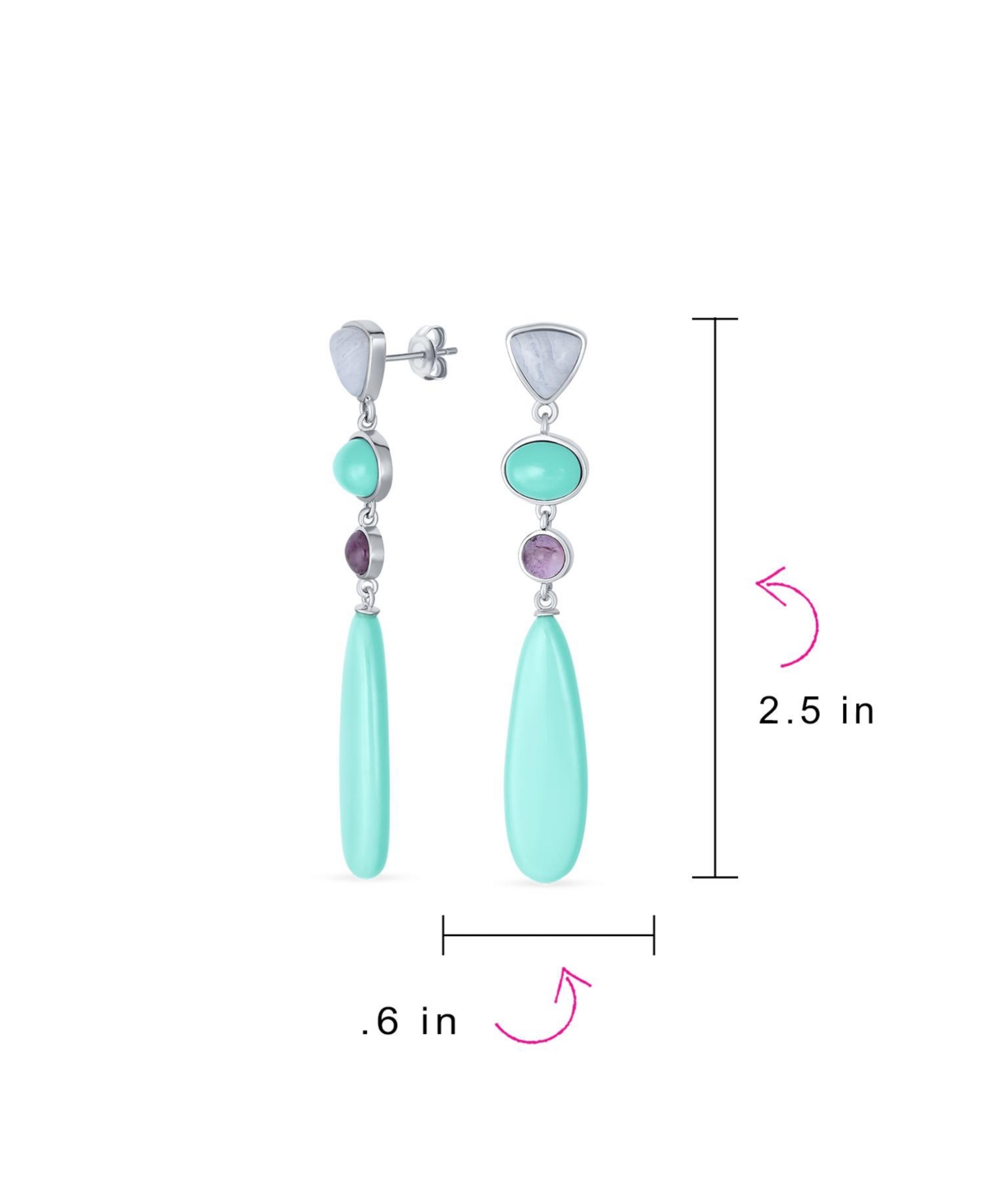 Bling Jewelry Unique Geometric Linear Long Round Triangle Elongated Oval Shape 4 Multi-Tier Summer Party Natural Turquoise Dangling Earrings For Women