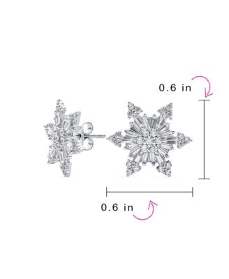Holiday Party Art Deco Style Christmas Frozen Winter Cubic Zirconia Encrusted CZ Snowflake Stud Earrings Sterling Silver