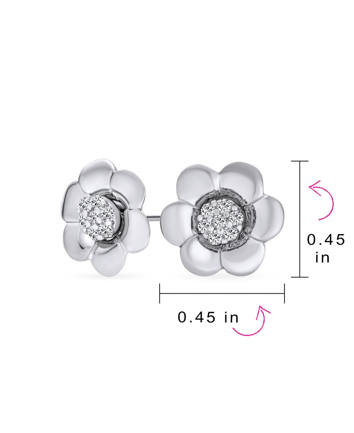 Bling Jewelry 2 In 1 Removable Jackets Simple Danity Pave Cz Stud Center with Petal Flower Jacket Rose Stud Earrings For Women Sterling- Silve
