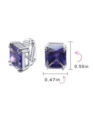 Rectangle Shape Statement 7CT Emerald Cut CZ Solitaire Clip On Stud Earrings Rhodium Plated Brass Non Pierced 14MM x 12MM
