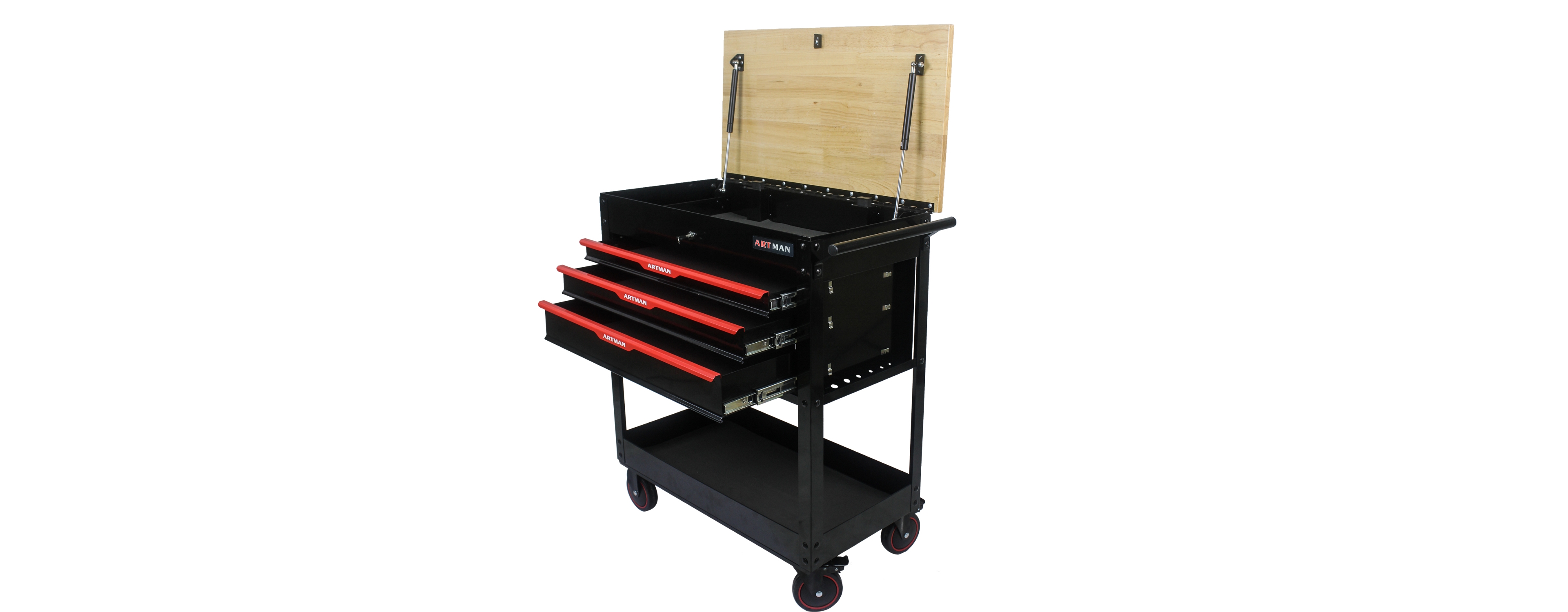 Streamdale Furniture 3 Drawers Multifunctional Tool Cart With Wheels And Wooden Top