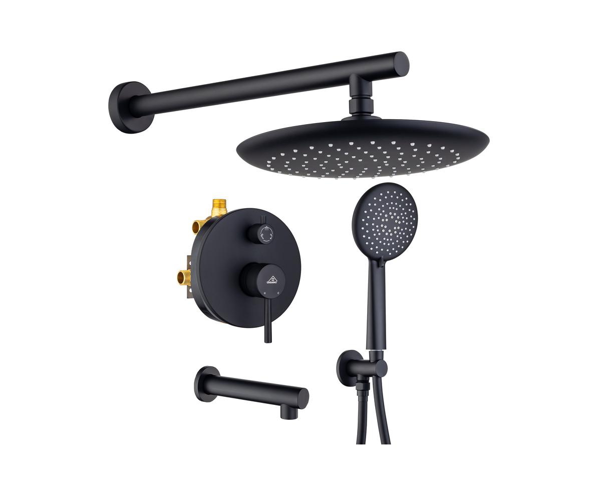 3-Function Rainfall Complete Shower System with 5-Setting Handheld Shower and Bath Spout - Matte black