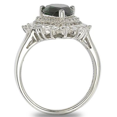 Sterling Silver Pear Cut Cubic Zirconia Double Halo Marquise Accent Ring