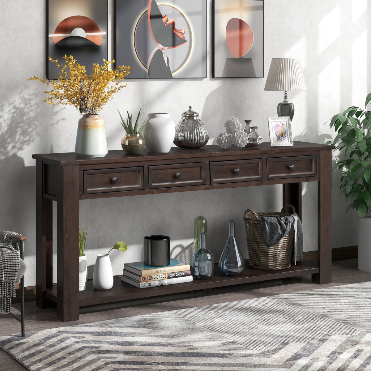 Simplie Fun Console Table/Sofa Table With Storage Drawers And Bottom Shelf For Entryway Hallway