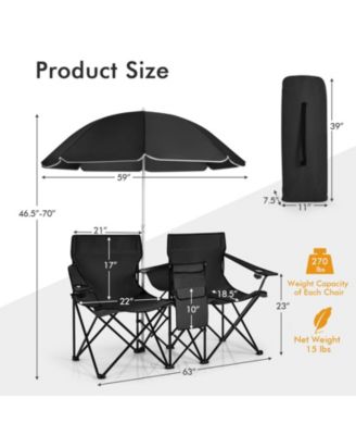 Portable Folding Picnic Double Chair With Umbrella