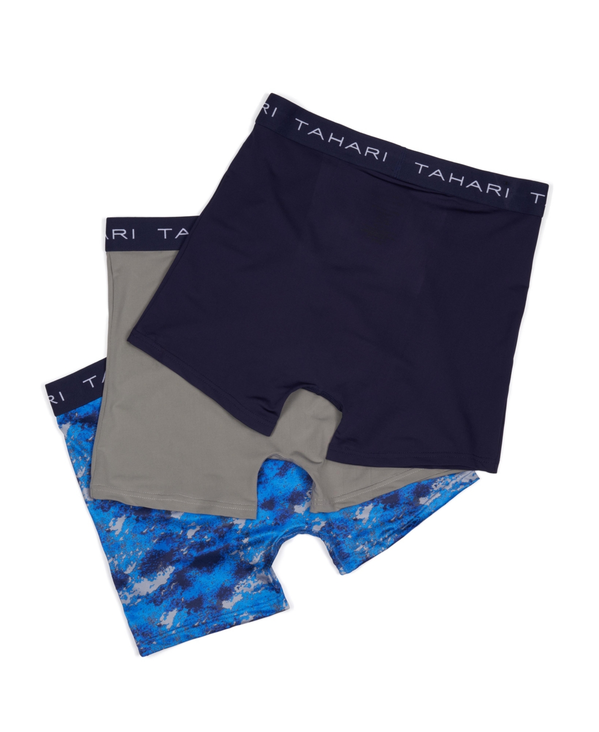 Tahari Boys 3-Pack Printed and Solid Boxer Briefs with Logo Waistband - navy, grey
