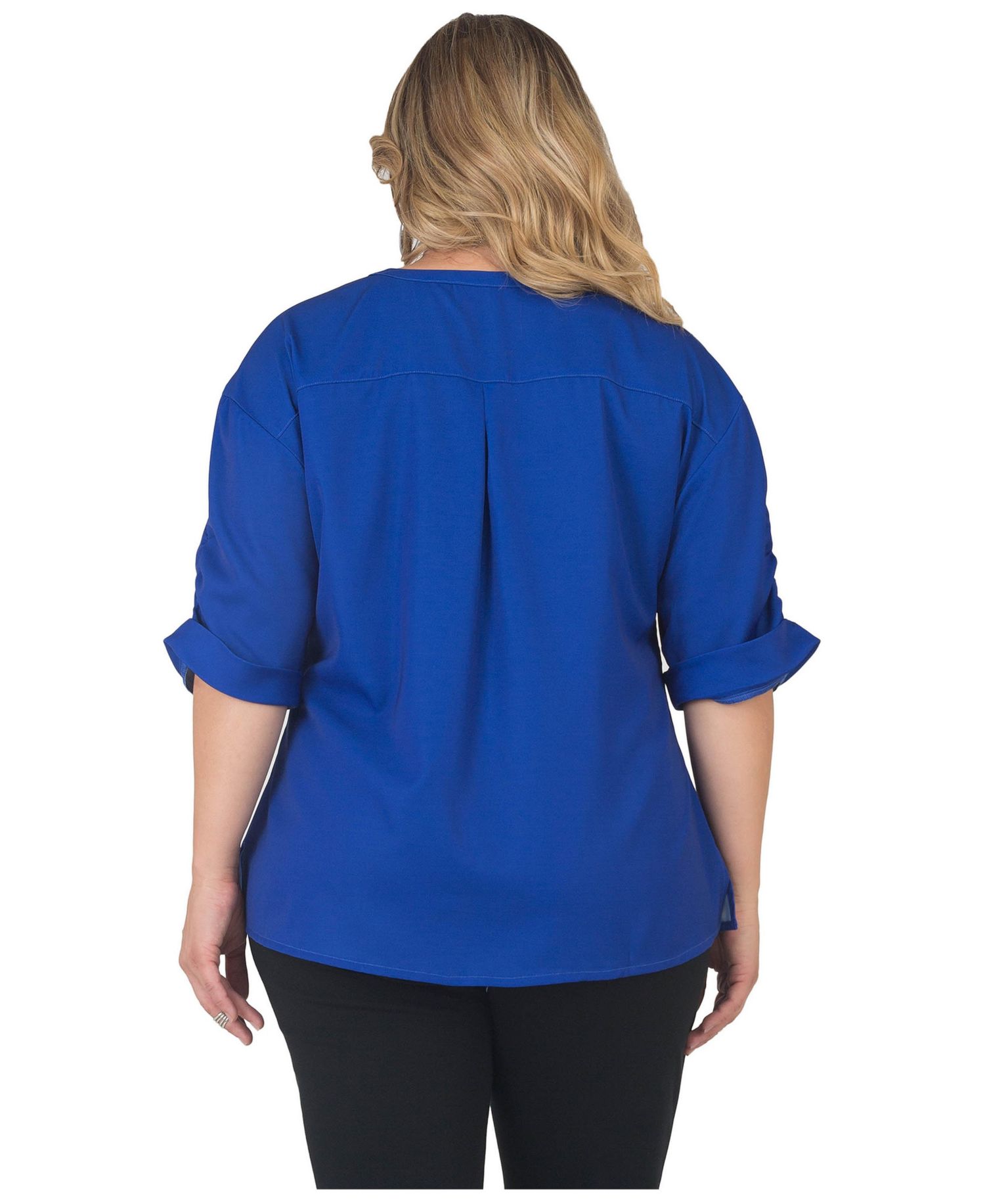 Plus Size Button-Down Roll-Up Sleeves Shirt