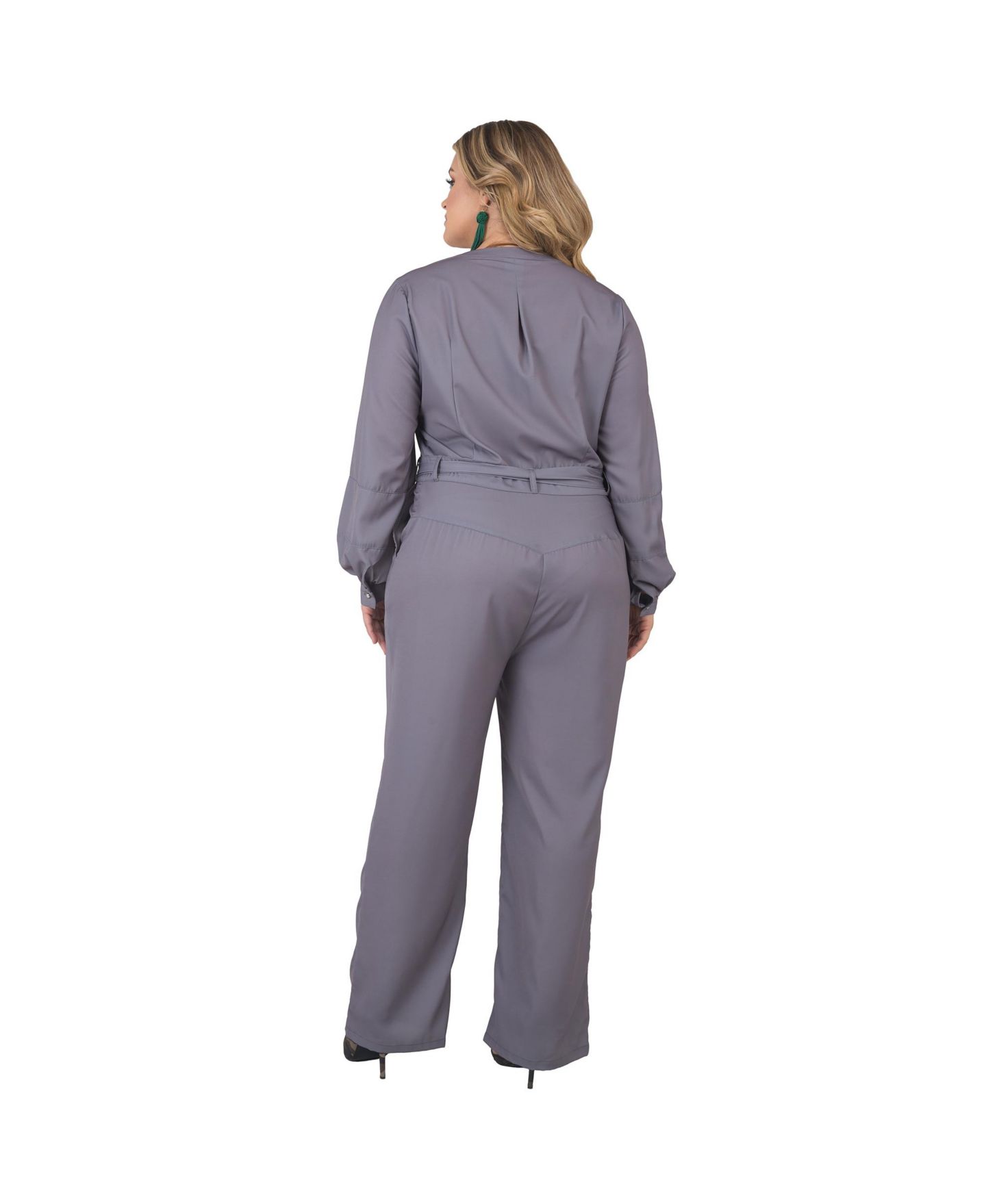 Женский комбинезон Standards & Practices Plus Size Long Sleeve Cropped Jumpsuit, цвет: Светлый серый — фото 2