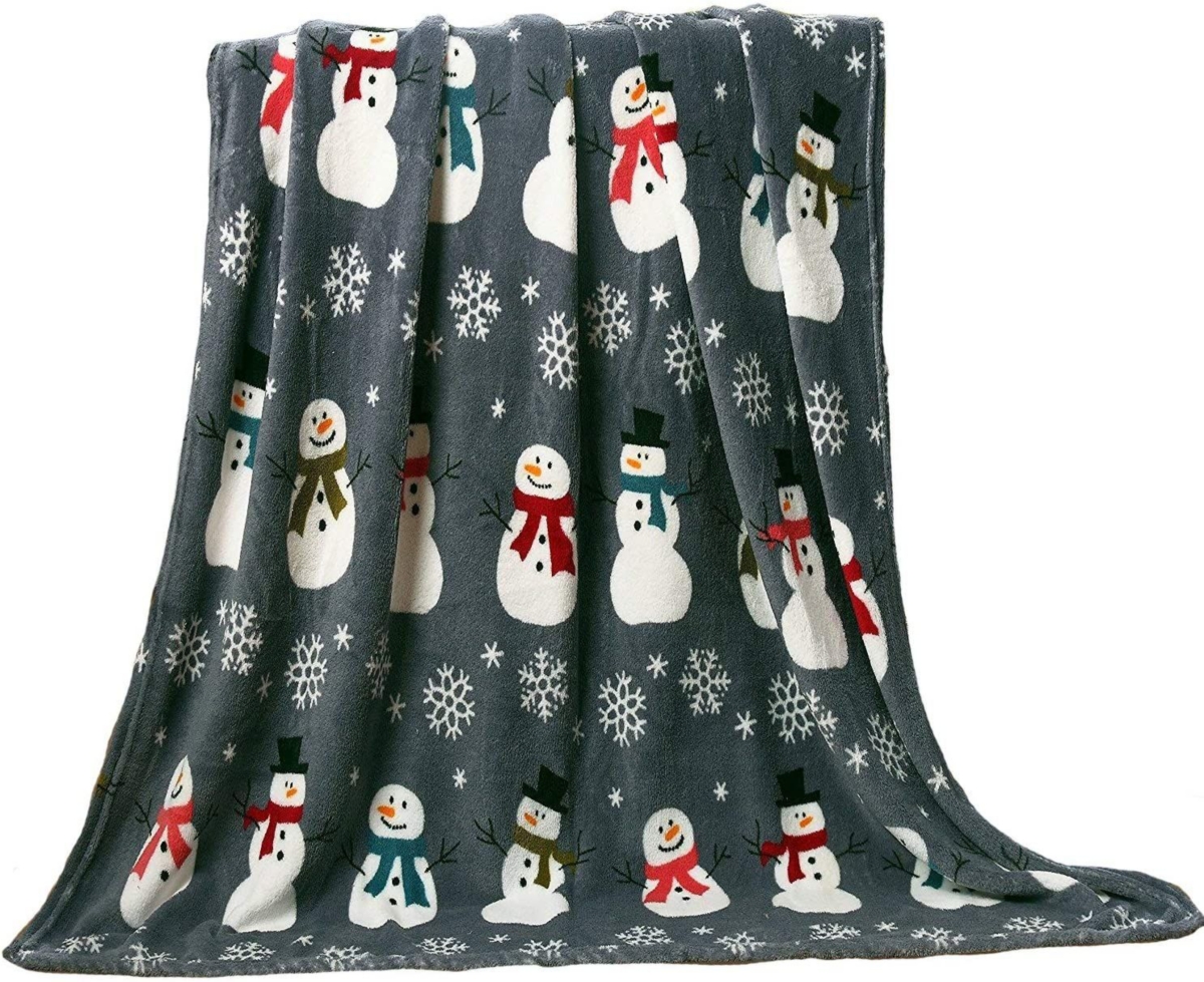 Kate Aurora Ultra Soft & Cozy ChristmasSnowman Plush Accent Throw Blanket Cover - 50 in. W x 60 in. L - Gray