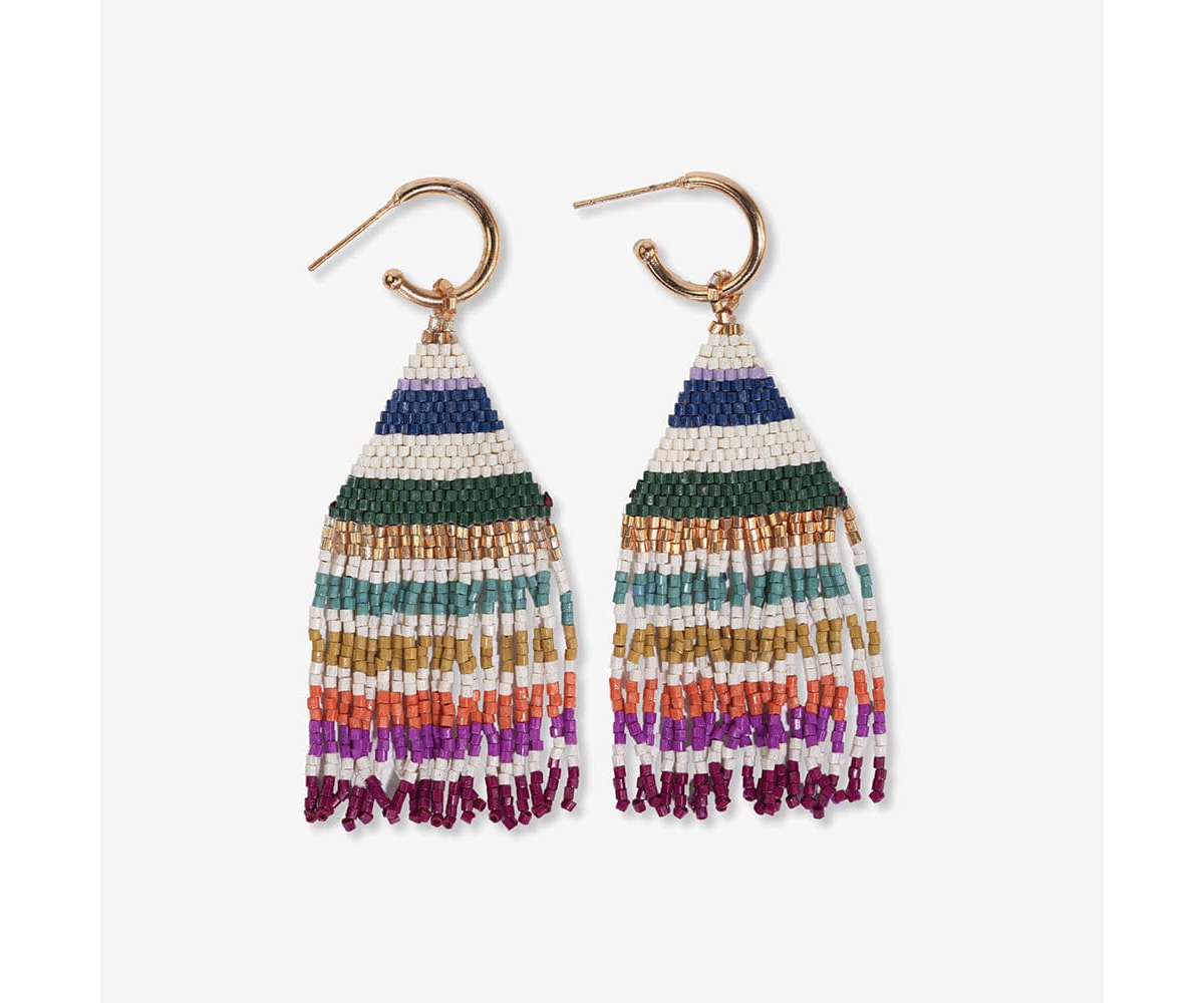 Ink + Alloy Ink+Alloy Women's James Mini Gold Hoop Horizontal Stripes Beaded Fringe Earrings Muted - Muted