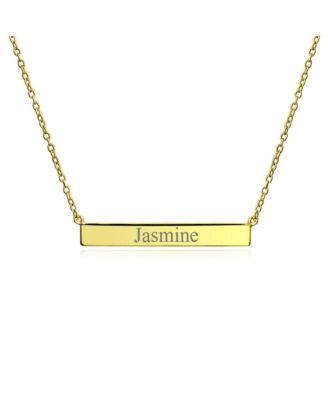 Thin Name Plated Style Sideways Diagonal Flat Bar Pendant Necklace For Women Gold Plated Sterling Silver