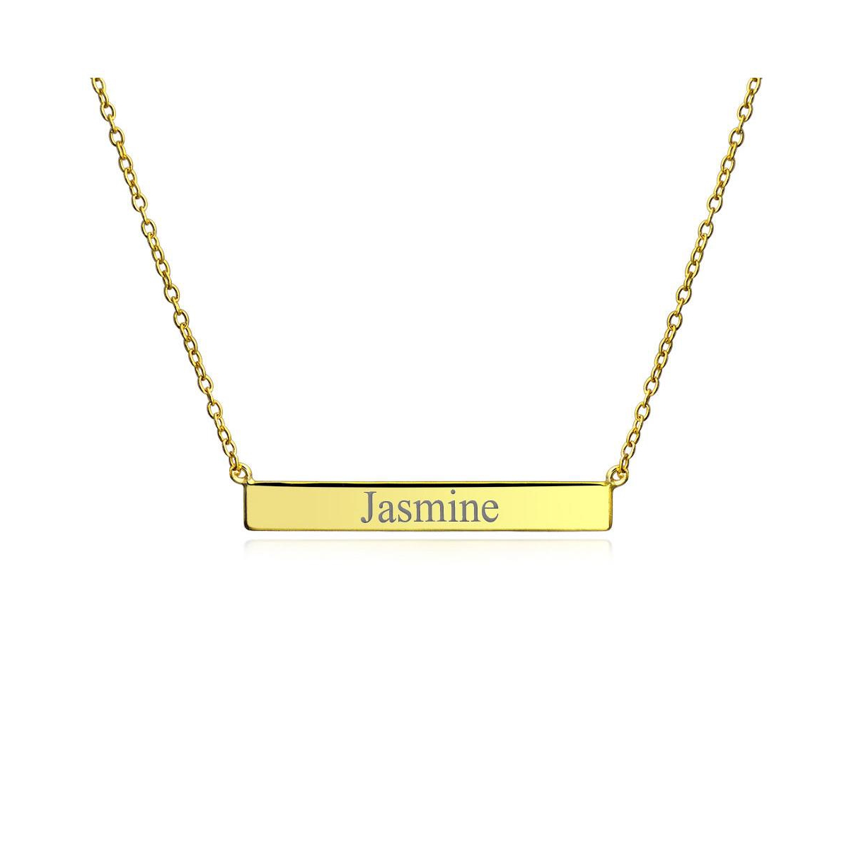 Bling Jewelry Thin Name Plated Style Sideways Diagonal Flat Bar Pendant Necklace For Women Gold Plated Sterling Silver