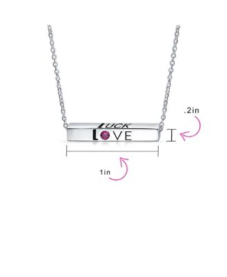 Love Luck Unity Words Sideways Horizontal Name Bar Necklace Red Crystal Accent Sterling Silver
