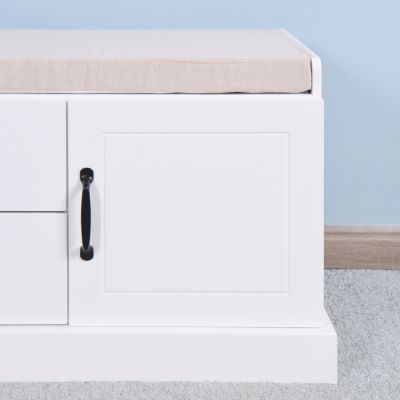 MDF Entryway Shoe Cabinet Bench with 2 Drawers and Cushion