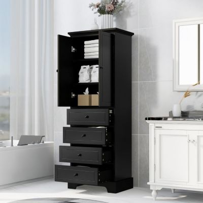 Storage Cabinet with 2 Doors, 4 Drawers - MDF, Painted Finish