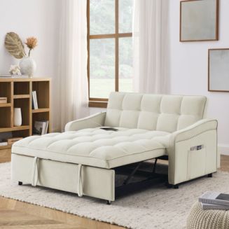 Simplie Fun Loveseat Sofa Bed with Pull-out, Adjustable Back, USB ...