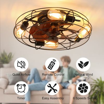 Modern Low Profile Caged Ceiling Fan With Light