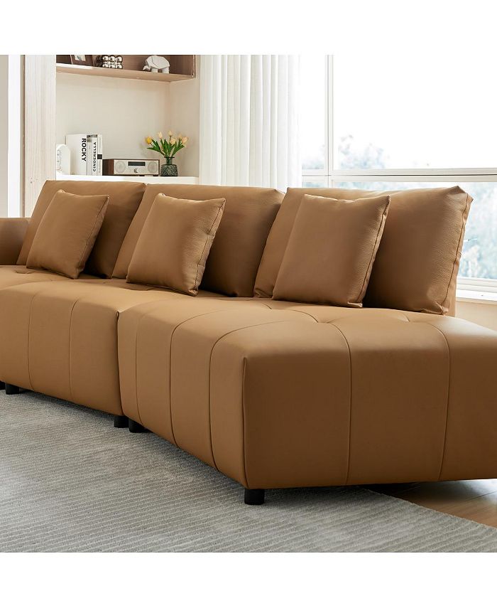 Simplie Fun 120" Real Leather Sofa, Modern Modular Sectional Couch Macy's
