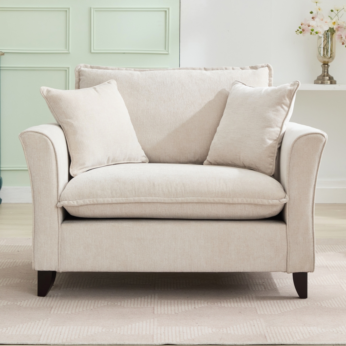 Oversized Chenille Armchair with Pillow