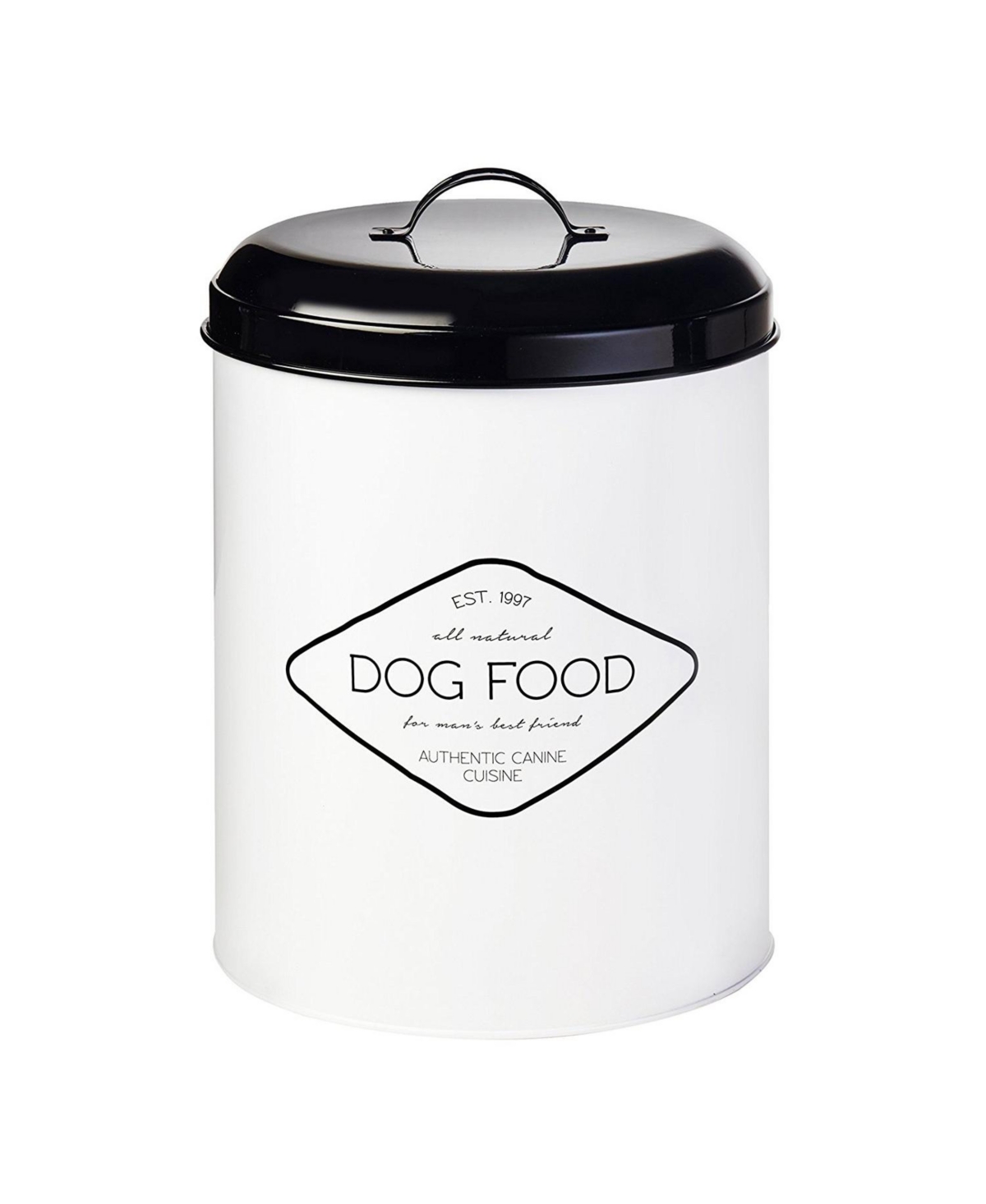 Buster Dog Food Metal Treat Storage Canister, 8.5 qt, White w/ Black Lid - White w/ black lid