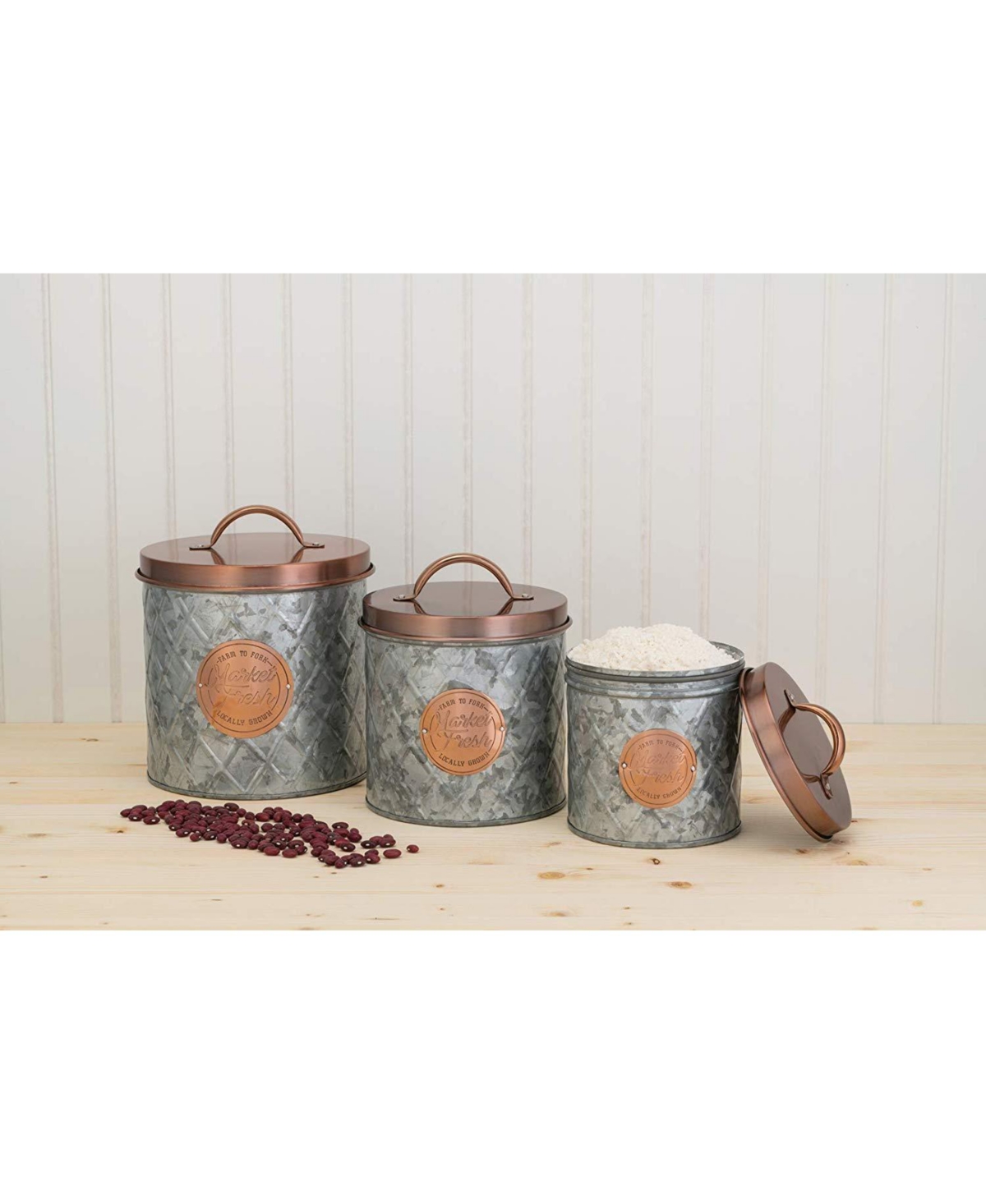 Amici Home Bristol Food Storage Metal Canister, For Kitchen & Household,Copper, Small, 52 oz - Silver