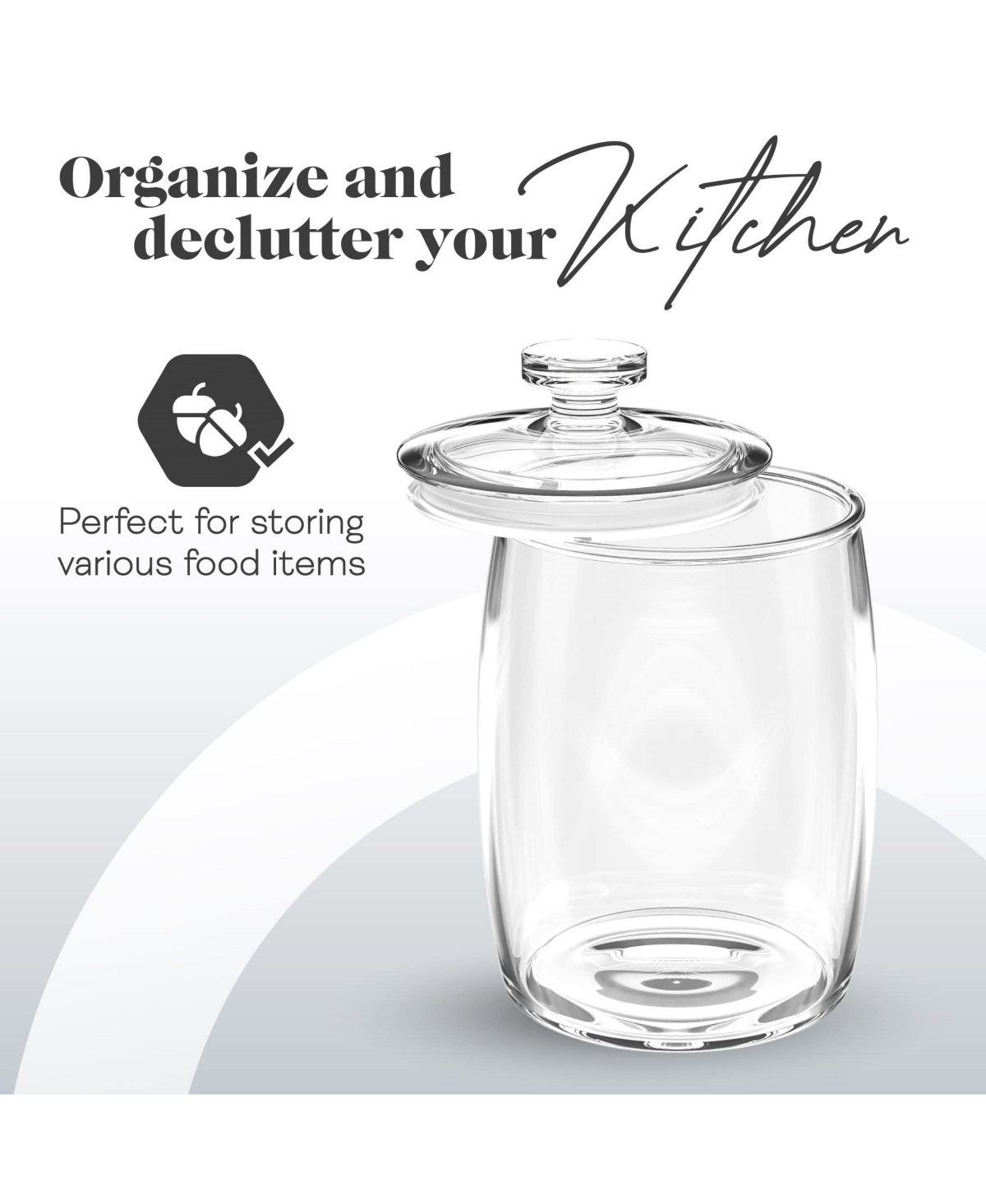 Amici Home Arlo Collection Glass Canister Cookie Jar, Food Safe, Push Top Lid and Plastic Gasket, 76 Ounces, Small