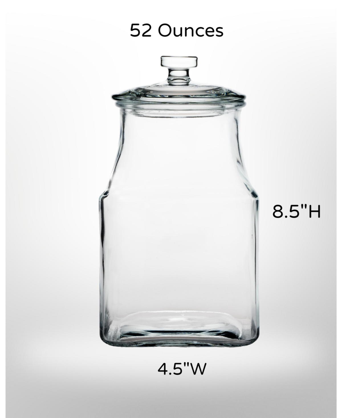 Amici Home Carlisle Glass Canister Square Jar, Food Safe, Airtight Lid with Handle and Plastic Gasket, For Kitchen & Pantry, 52 Ounces, Large