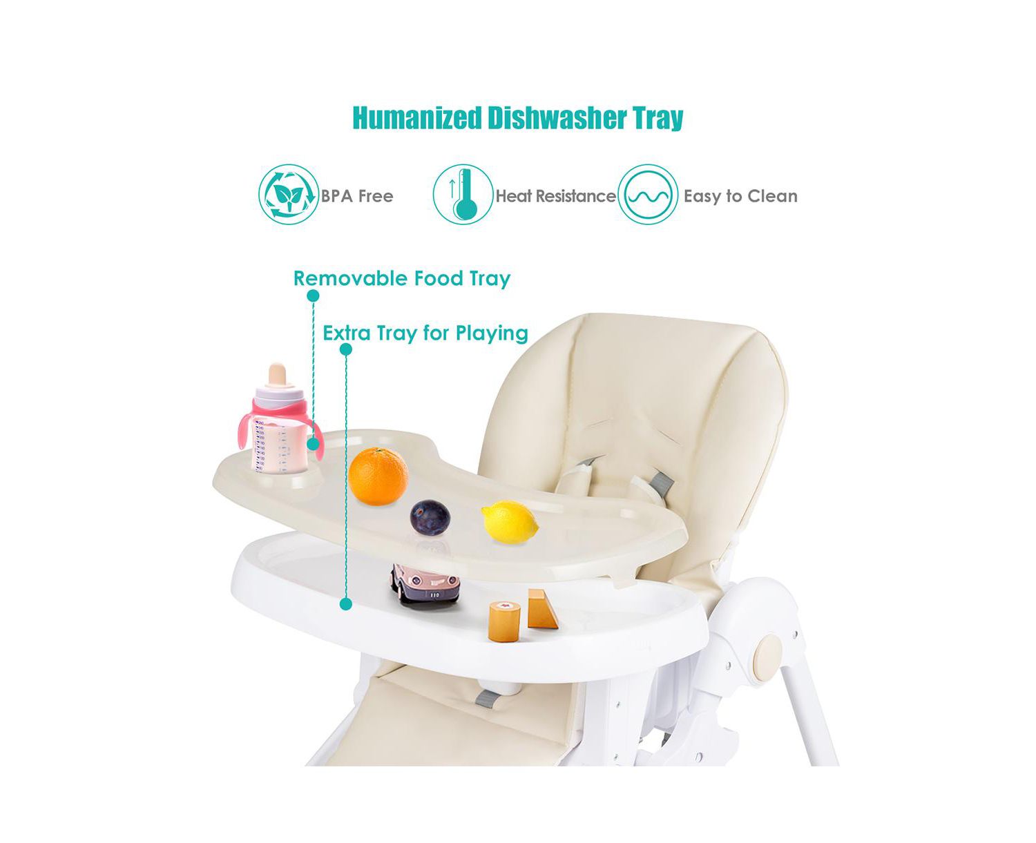 3 in 1 Adjustable Baby High Chair with 7 Height Levels and Double Tray for Feeding
