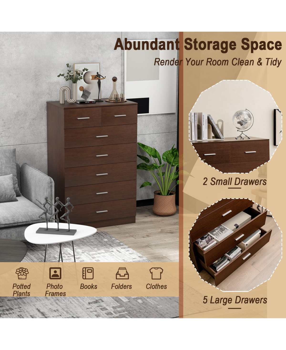 Slickblue Wooden Chest of Drawers with Anti-toppling Device and Metal Handles