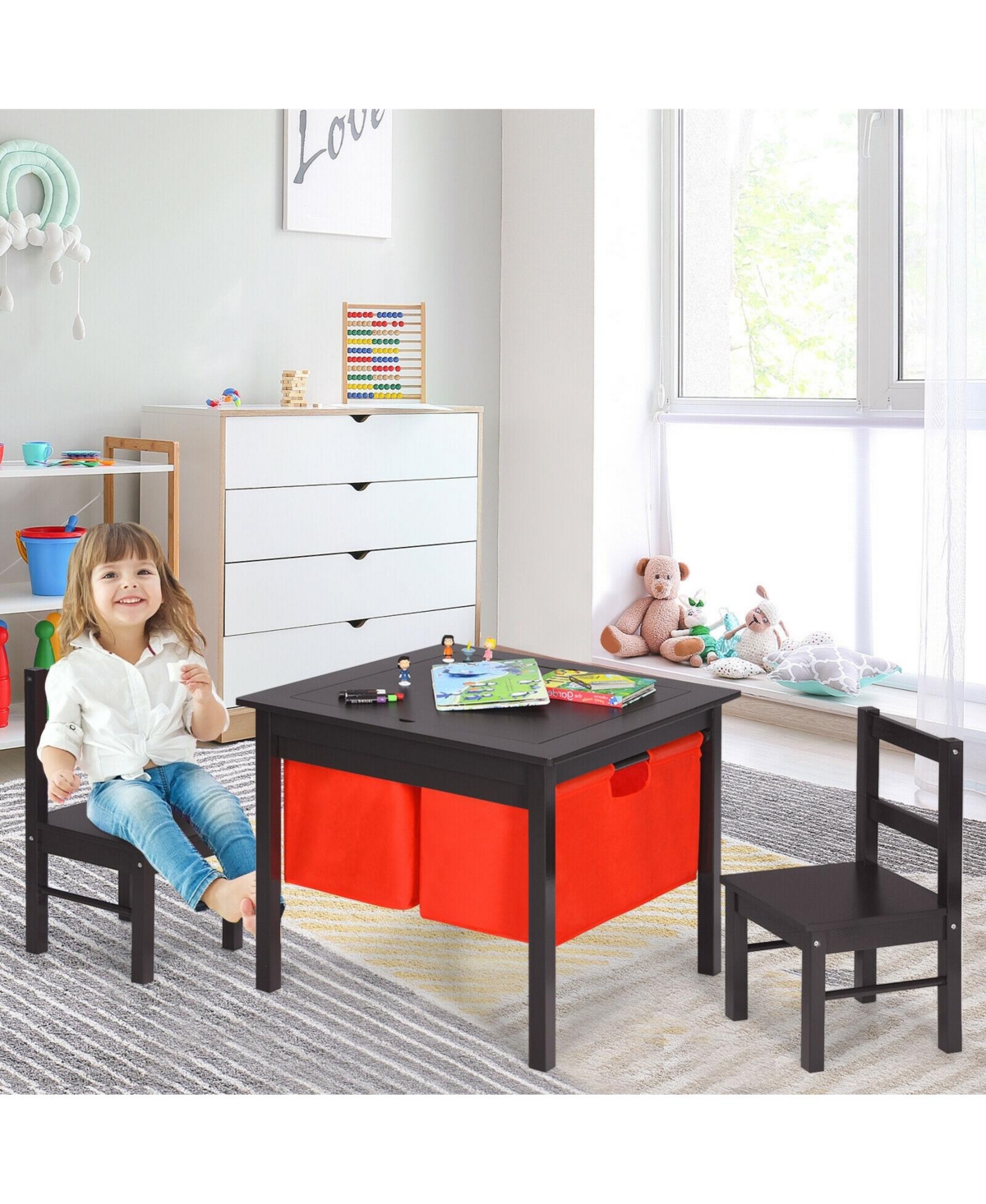 Slickblue 2-in-1 Kids Double-sided Activity Building Block Table with Drawers