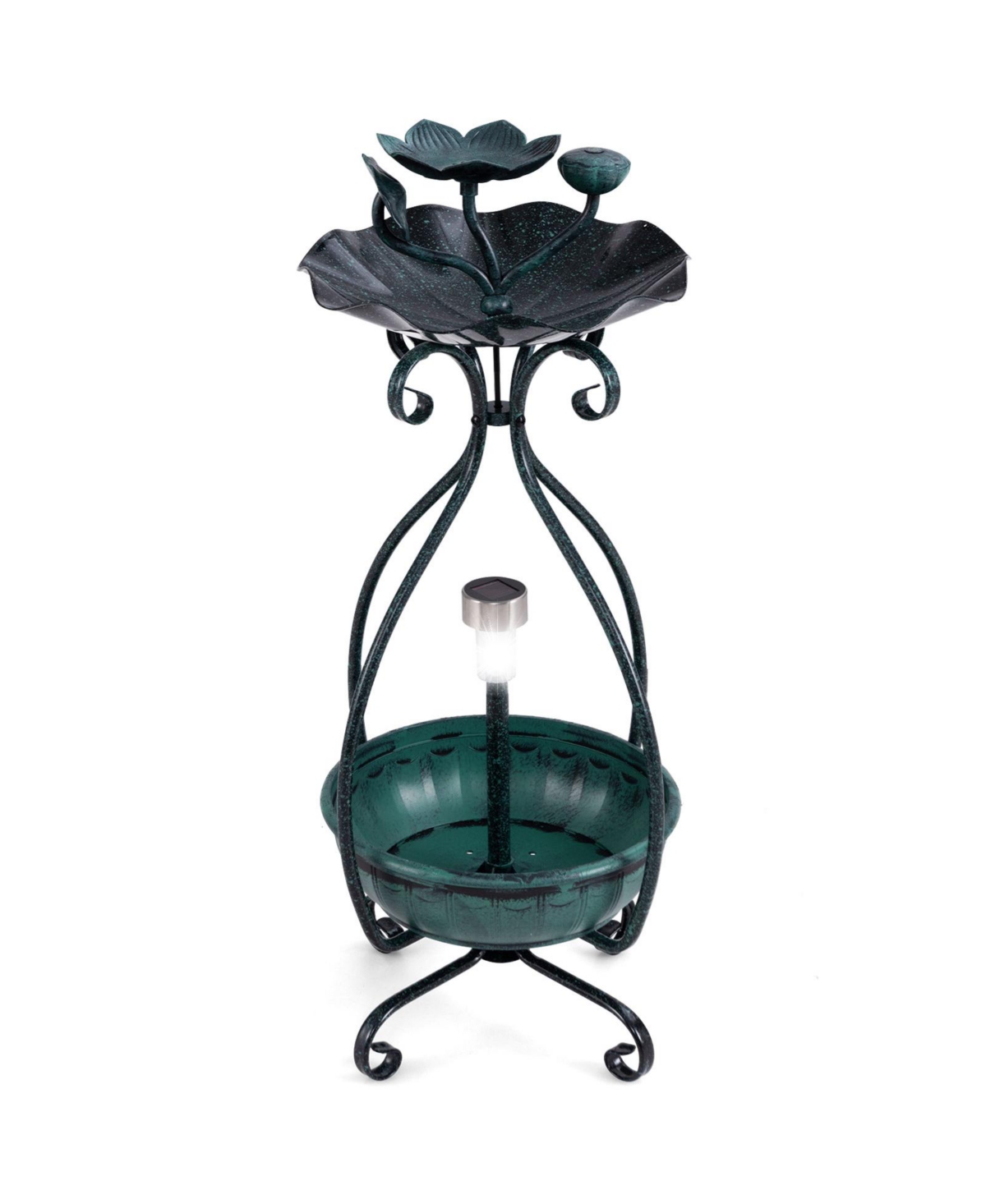 Slickblue Solar Outdoor Bird Bath Feeder Combo with Flower Planter Pedestal and Solar Lights