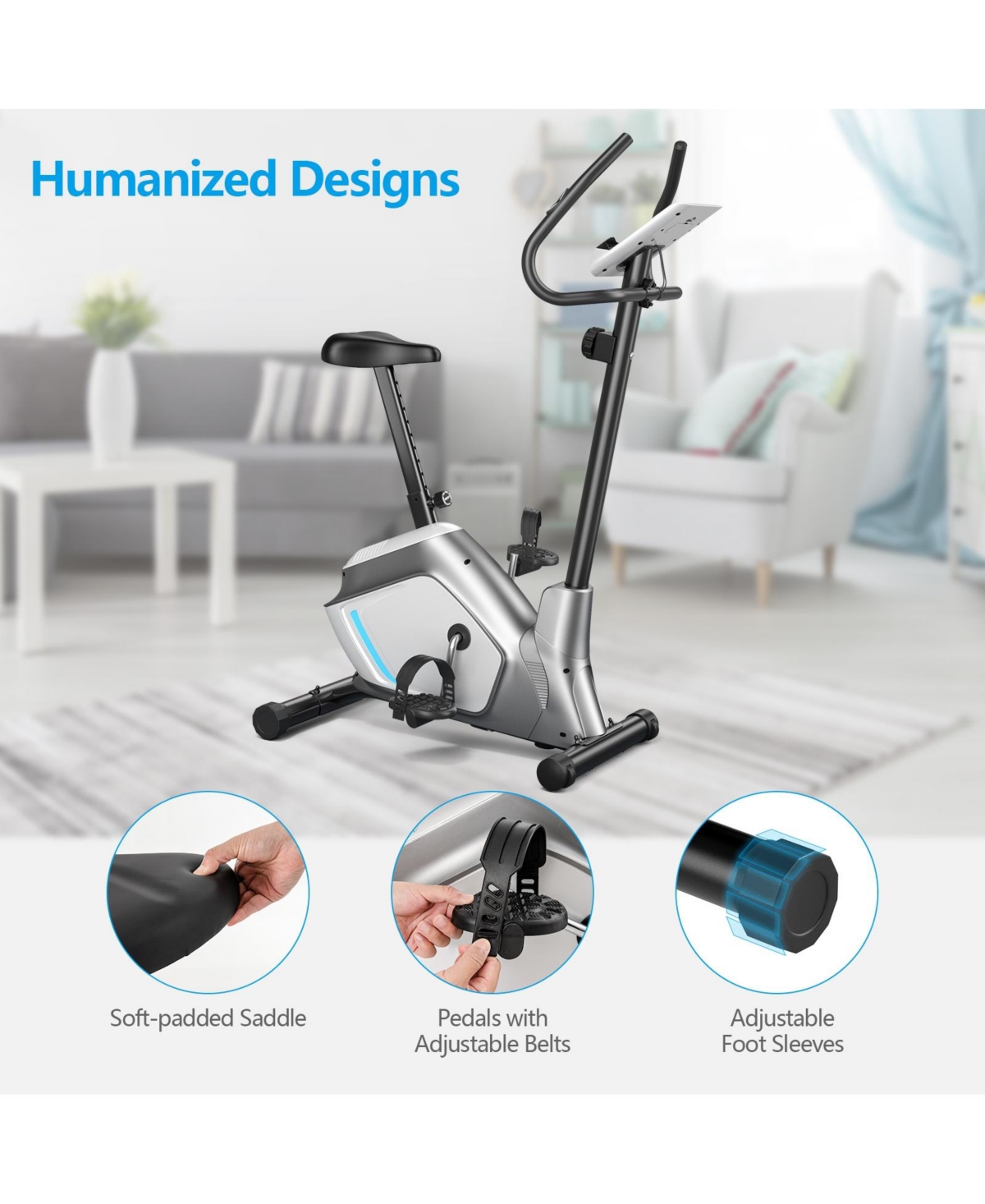 Slickblue Magnetic Stationary Upright Exercise Bike with Lcd Monitor and Pulse Sensor - grey