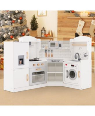 Corner Kids Play Kitchen with Washing Machine & Ice Maker Perfect Gift for Creative Play