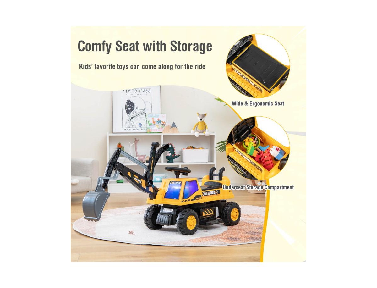 Slickblue Kids Astm Certificated Powered Ride On Bulldozer with Front Digger Shovel- Yellow