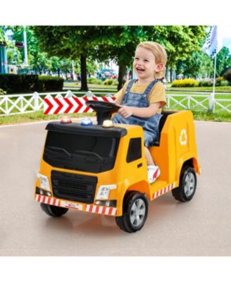 12V Kids Ride-on Garbage Truck with Warning Lights and 6 Recycling Accessories