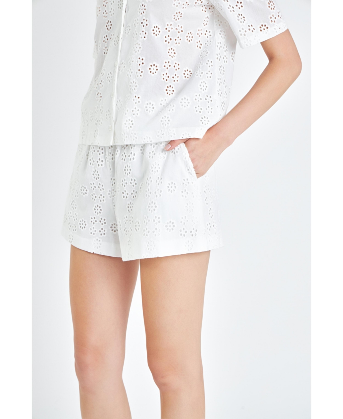 Women's Emboidered Cotton Shorts - White