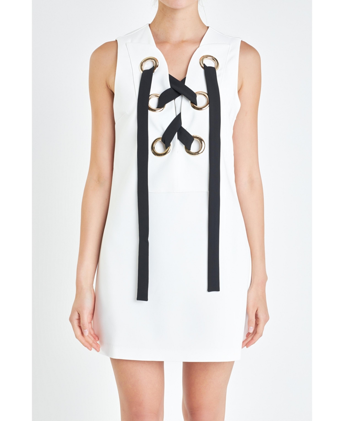 Women's Eyelet Mini Dress - Off white/black
