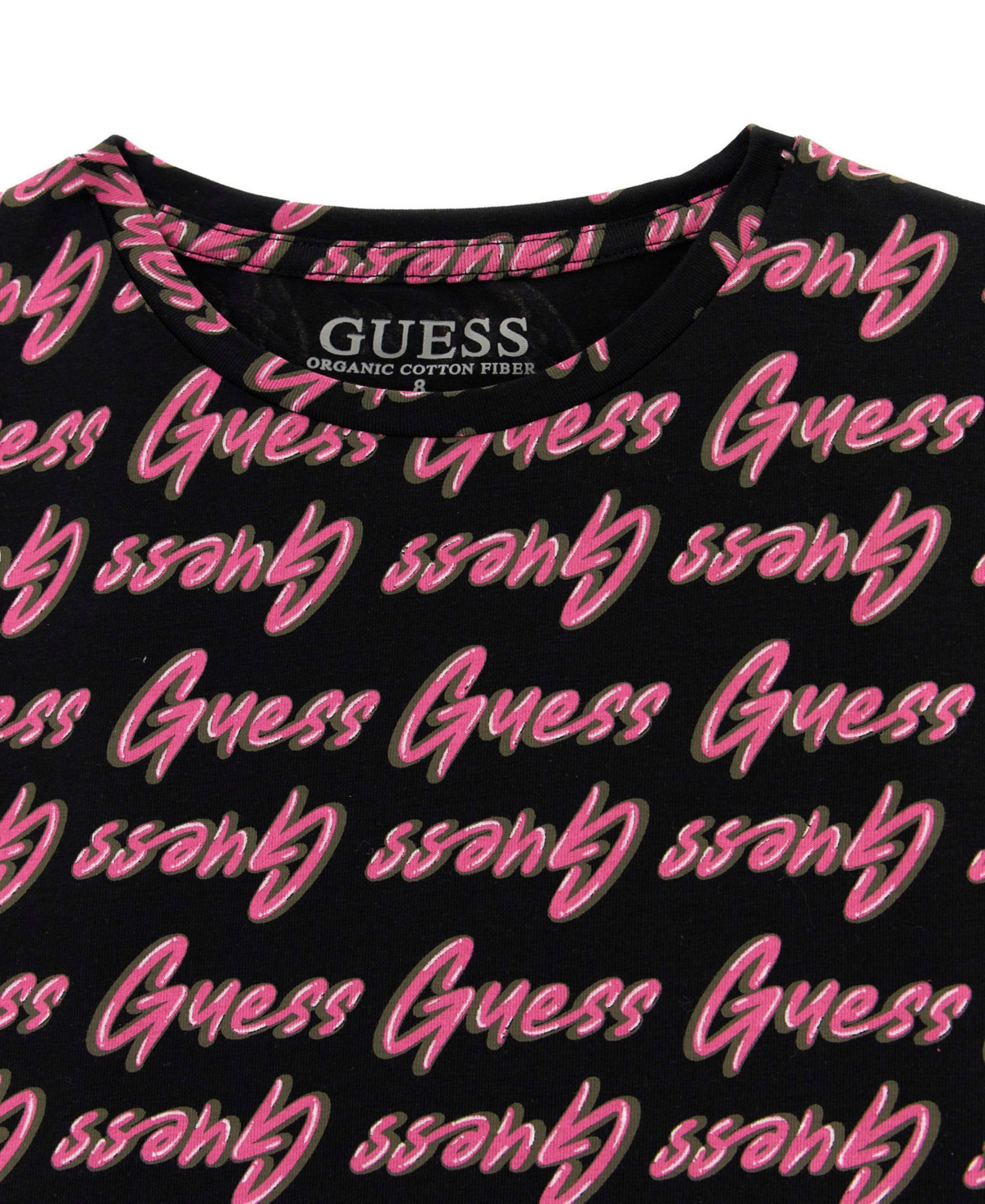 Guess Big Girl All Over Print Short Sleeve T-Shirt - Black and Pink Multi