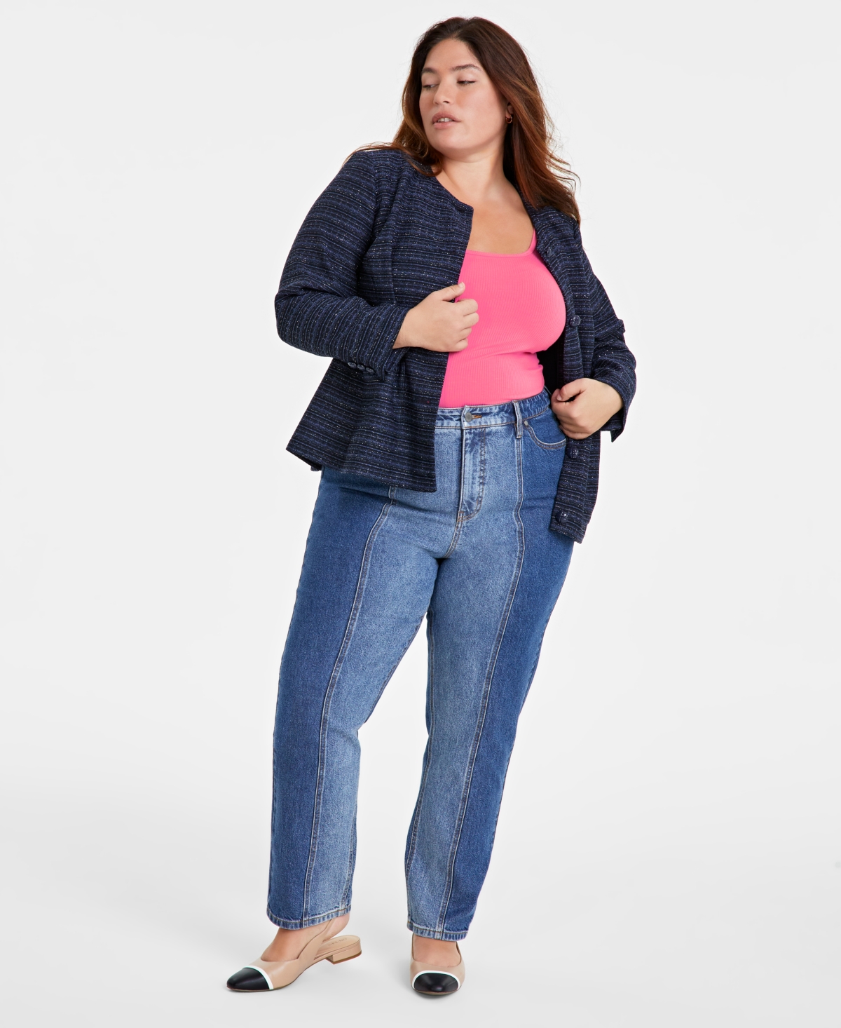On 34th Trendy Plus Size Two-Tone Straight-Leg Jeans, Created for Macy's