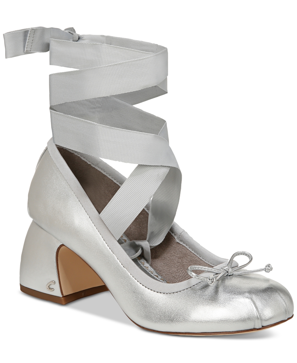 Della Lace-Up Block-Heel Ballet Pumps - Stone Blue Denim Fringe