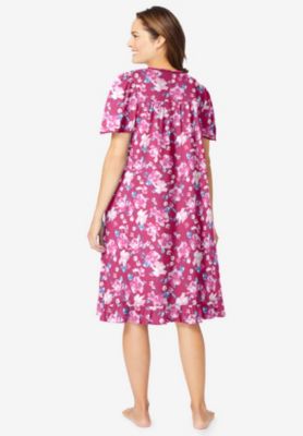 Plus Size Short Floral Print Cotton Gown