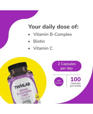 Stress B-Complex Caps - Complete B-Complex & 1000 mg Vitamin C - Energy Support Supplement with Vitamin B12 and B6-100 Capsules (Pack of 2)