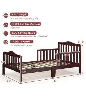 Kids Toddler Wood Bed Bedroom Furniture w/ Guardrails