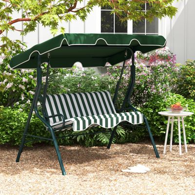 3 Seats Patio Canopy Steel Frame Swing Glider Hammock Cushioned Backyard Green